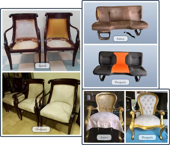 Comparación del antes y después de diferentes clases de muebles restaurados